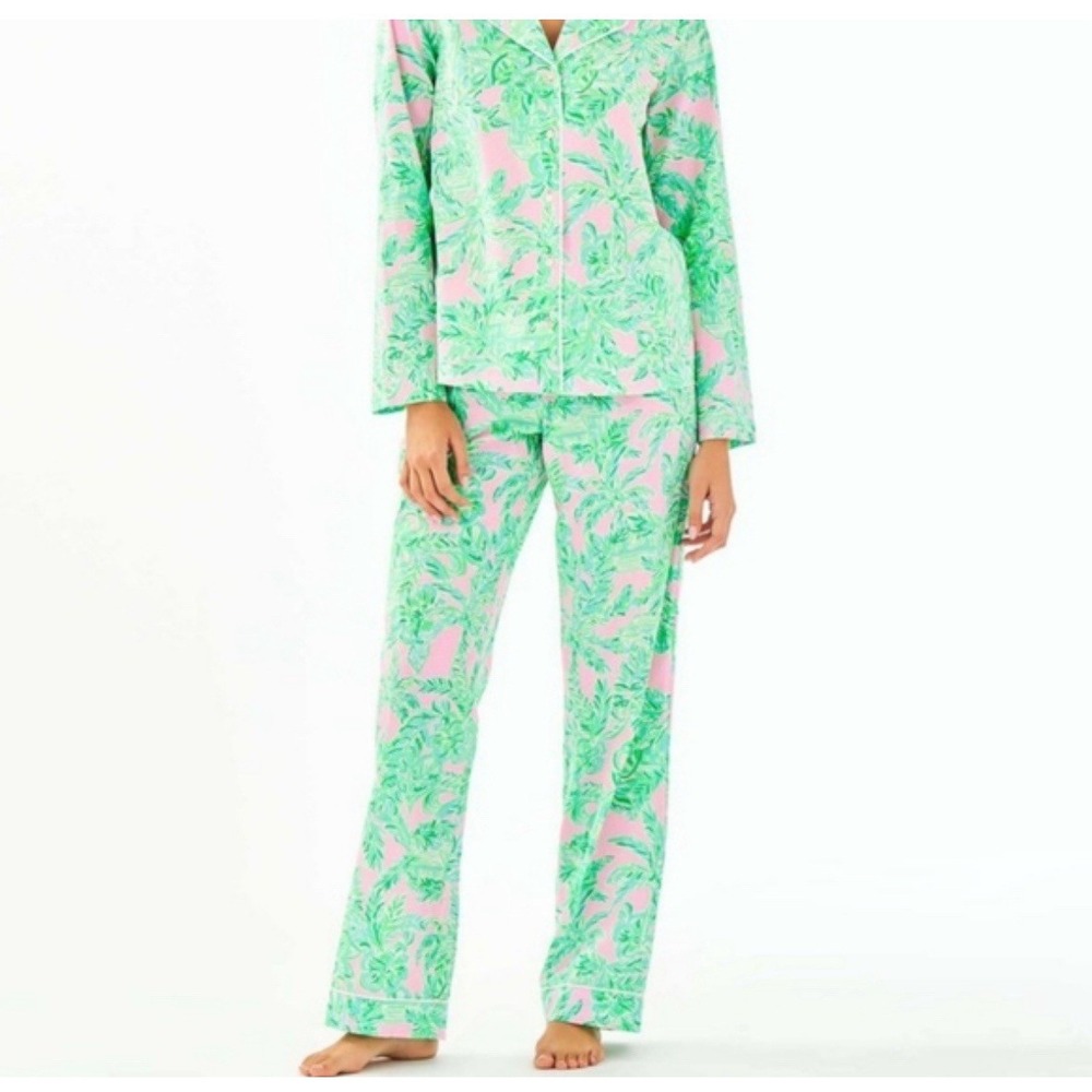 Lilly Pulitzer Pink Sand Paradise Long Sleeve Pant Cotton Pajama Set Small S